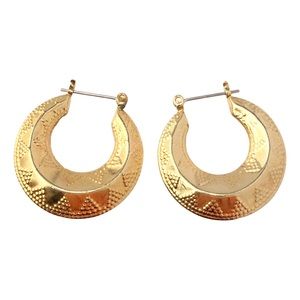 Vintage Granulated Hoop Earrings Gold Tone Boat Shape Hoops Etruscan Roman Style
